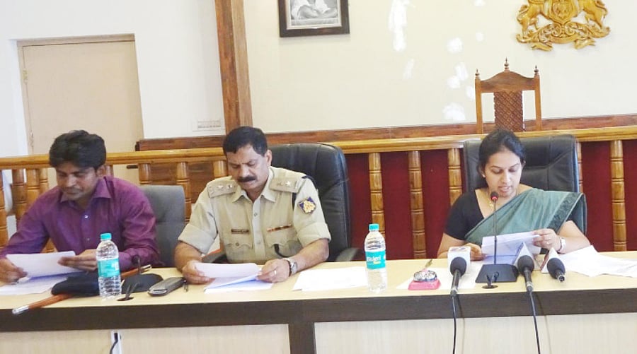 Deputy Commissioner P I Sreevidya speaks to reporters in Madikeri on Tuesday.