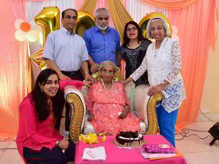Gloria Lobo seen with her mother Gladys D'Souza during the latter's 100th birthday celebrations in Bolar.