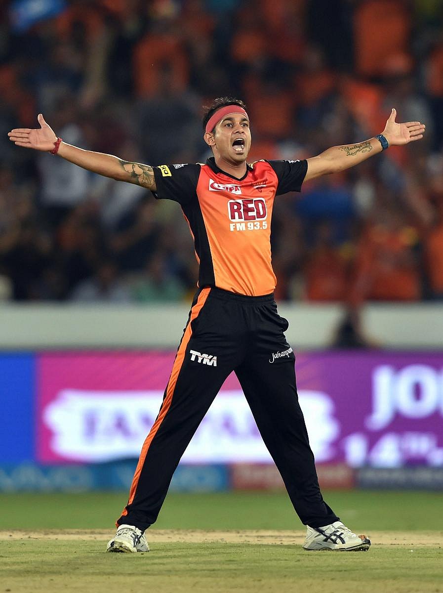 FINE SHOW Sunrisers Hyderabad's Siddarth Kaul celebrates the dismissal of Mumbai Indians' Ishan Kishan on Thursday. PTI