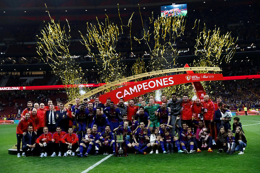 Barcelona players and staff are celebrating after winning the King's Cup Final match REUTERS.