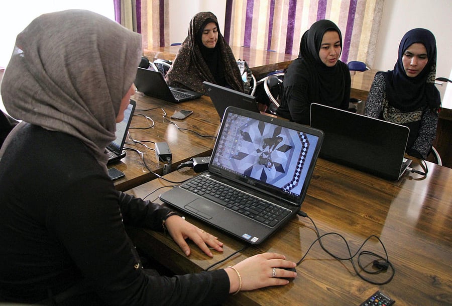 Afghan coders practice at the Code to Inspire computer training centre in Herat, Afghanistan on April 24, 2018. Reuters
