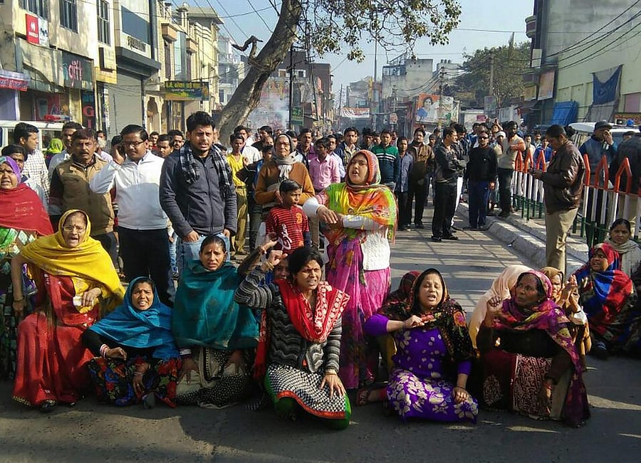Women during a protest in UP's Saharanpur. PTI/ File photo