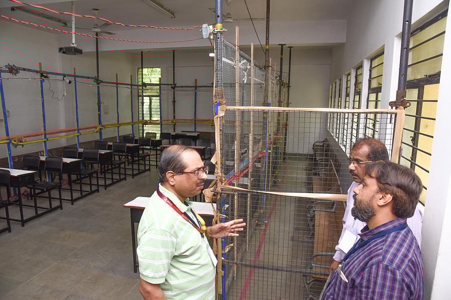 Shivajinagar legislative assembly constitution election counting station is ready for counting at BMS College for Women, Bugle Rock Road, Basavanagudi in Bengaluru on Monday. Photo by S K Dinesh