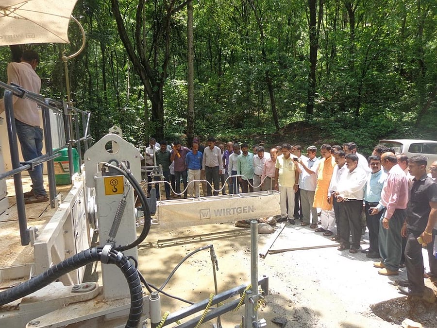 MP Nalin Kumar Kateel, MLA Sanjeeva Matandoor inspect the concreting work on Shiradi Ghat stretch on NH 75.