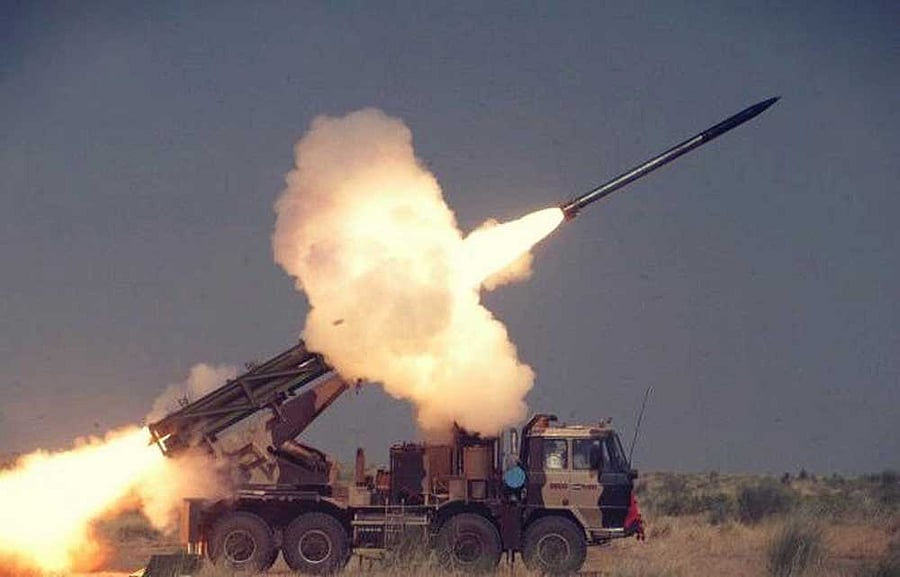 The test was carried out from a multi-barrel launcher at about 10.35 AM from the firing point of the Proof & Experiment Establishment (PXE) under DRDO. Image courtesy: @defencelive