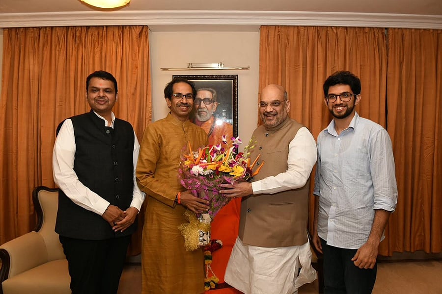 BJP president Amit Shah meets Shiv Sena chief Uddhav Thackeray in Mumbai on Wednesday. PTI