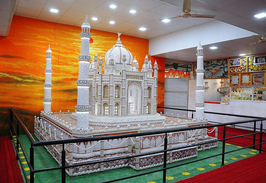 A seashell statue created by Radha Mallappa