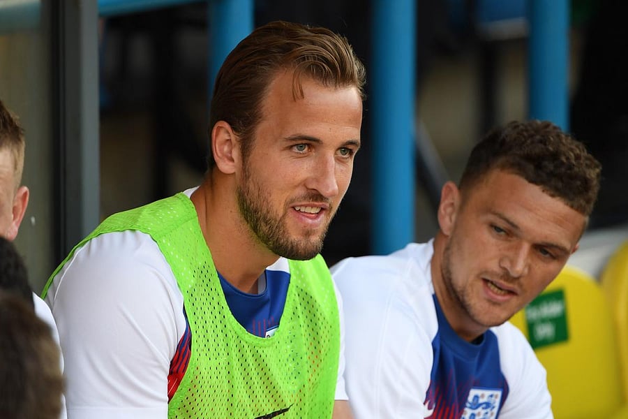 Harry Kane (left) at a training session