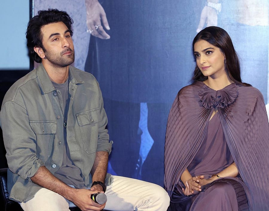Bollywood actors Ranbir Kapoor and Sonam Kapoor during the trailer launch of their upcoming Hindi film 'Sanju', in Mumbai on Wednesday, May 30, 2018. PTI Photo