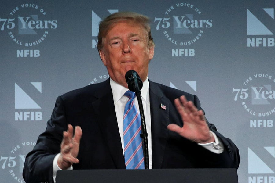 US President Donald Trump delivers remarks to the National Federation of Independent Businesses in Washington. (REUTERS/Jonathan Ernst)
