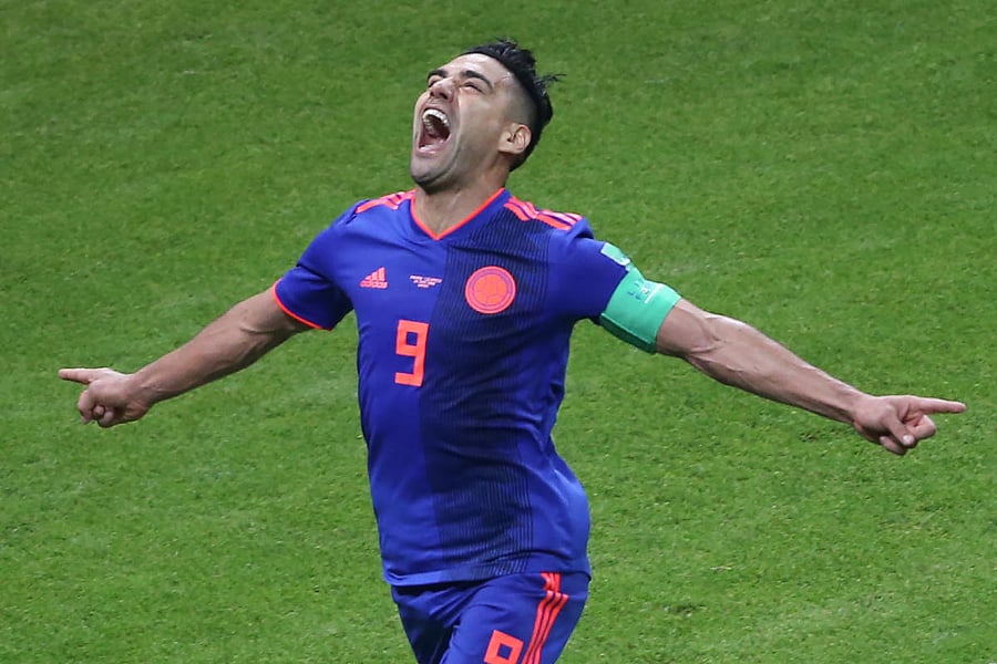 MOMENT OF ECSTASY: Colombia's Radamel Falcao celebrates after scoring against Poland during their Group H game on Sunday. AFP