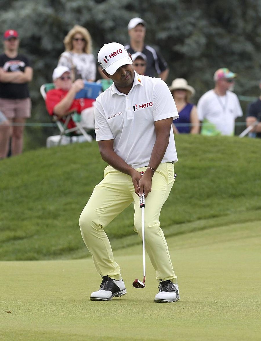 WAYWARD Anirban Lahiri reacts after missing a putt in the final round of the Travelers Championship on Sunday. AP/PTI