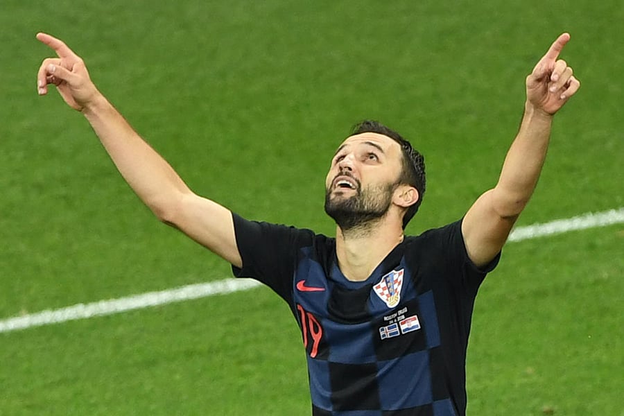 SWEET VOLLEY Croatia's Milan Badelj celebrates after scoring the opening goal against Iceland on Tuesday. AFP