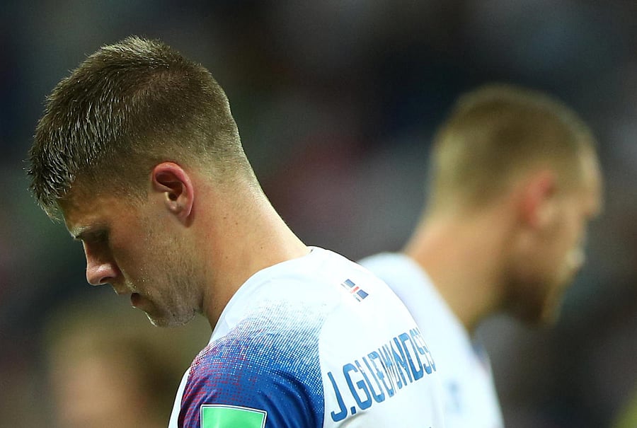Iceland's Johann Berg Gudmundsson looks dejected after the match. Reuters photo