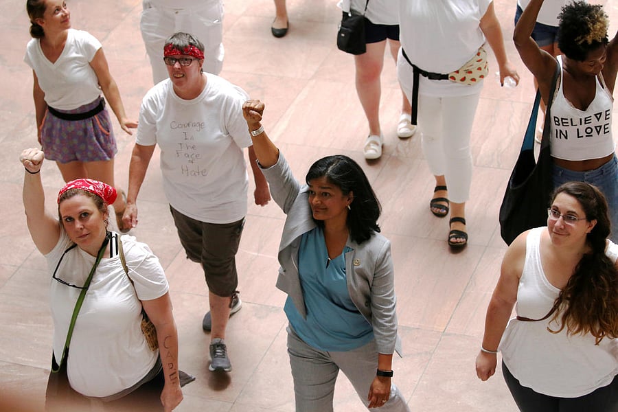 Jayapal was arrested along with over 500 other women at Capitol Hill on Thursday. (Reuters Photo)