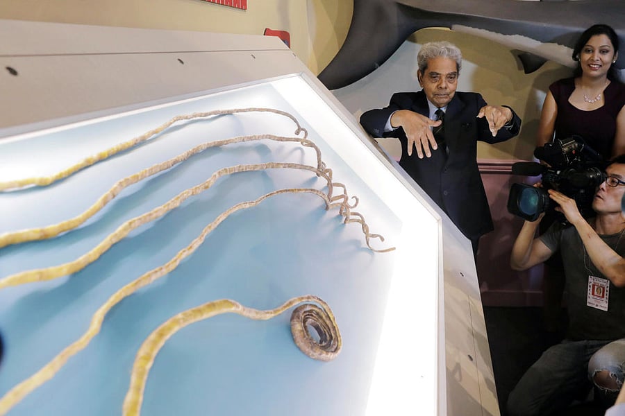 Shridhar Chillal of India displays his newly cut fingernails at an announcement that the five fingernails he grew for 66 years will be displayed in Ripley's Believe it or Not in New York. Reuters photo