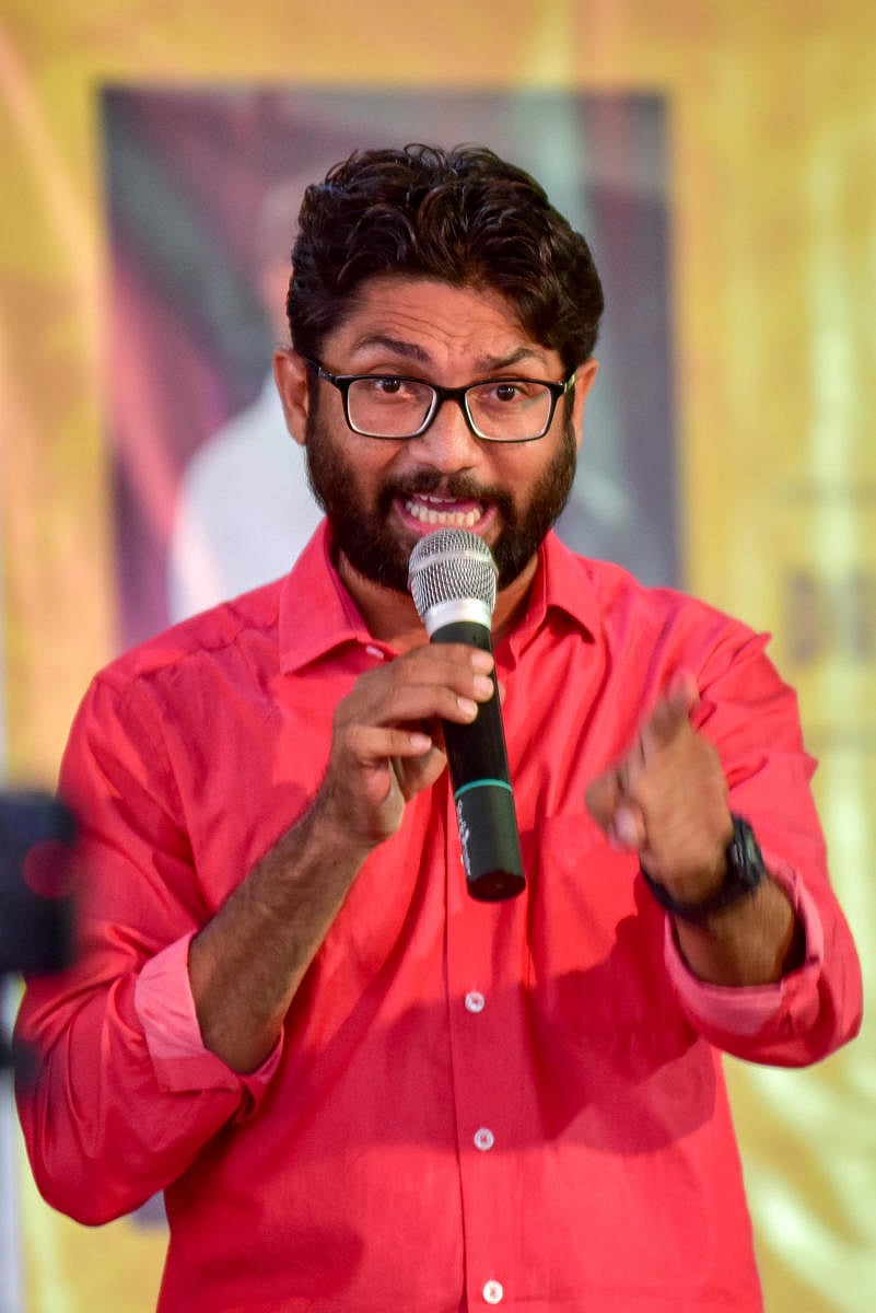 Jignesh Mevani at the St Aloysius Degree college on Friday. DH Photo/ B H Shivakumar