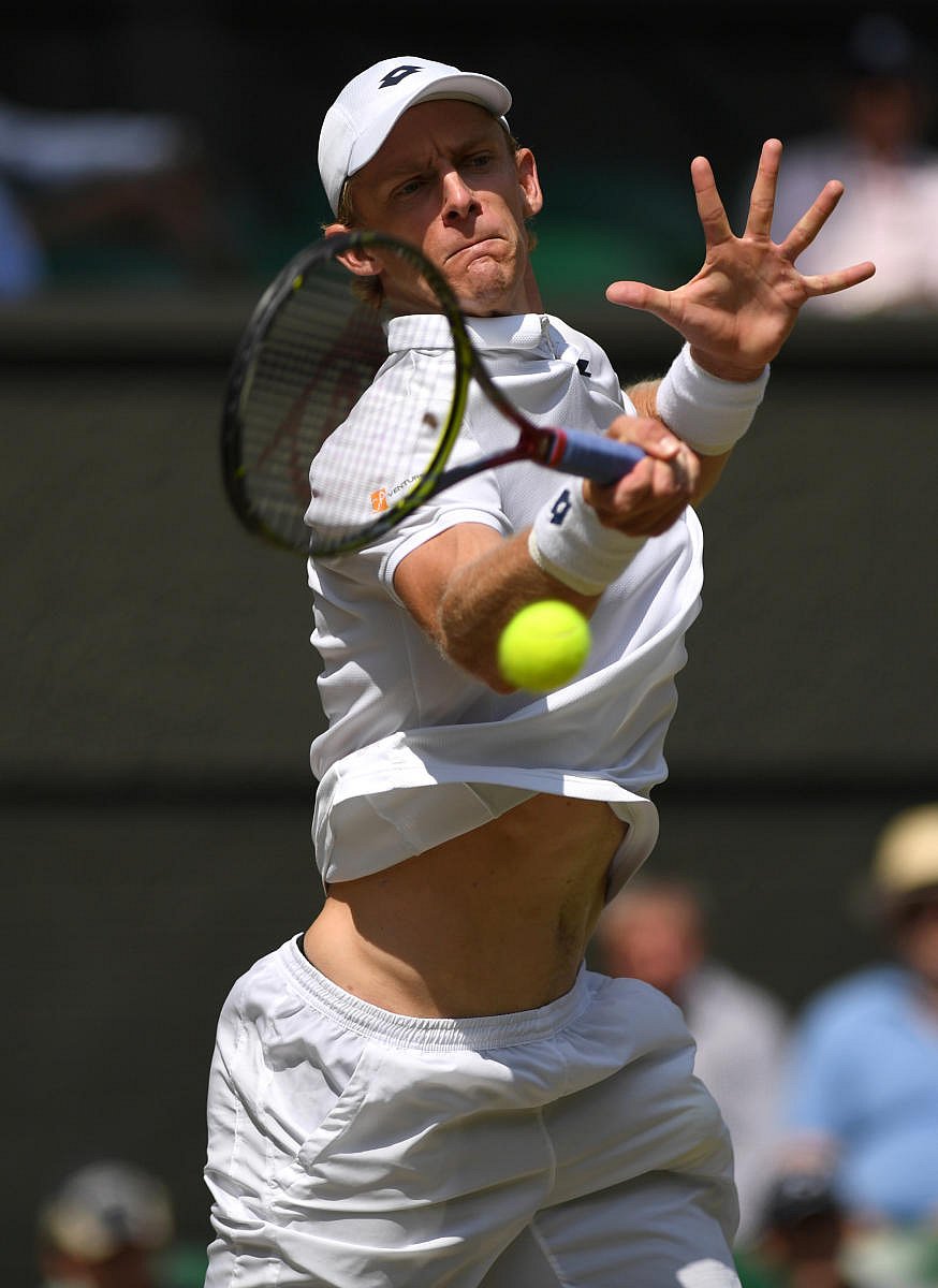 South Africa's Kevin Anderson in action during his semi final match against John Isner of the US. (Glynn Kirk/Pool via Reuters)