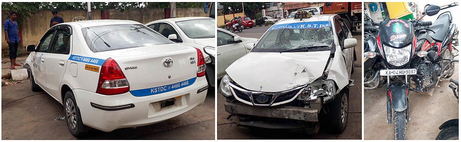 In a freak accident, a bike rider and a car driver were killed after two speeding cabs collided with each other on the airport flyover in Yelahanka on Thursday night. Srinivasulu, who had parked his bike to answer a phone call, was knocked down by a cab. Meanwhile, another cab driver Ganesh, who parked his cab to attend to the injured bike rider, was knocked down by another speeding taxi. Both succumbed to their injuries in hospitals on Friday.