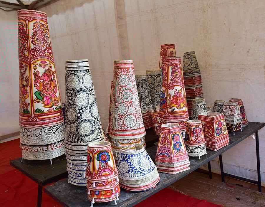 Products exhibited during handloom exhibition, at JSS Urben Haath, Hebbal Ring Road in Mysuru on Friday December 29, 2017- PHOTO / IRSHAD MAHAMMAD