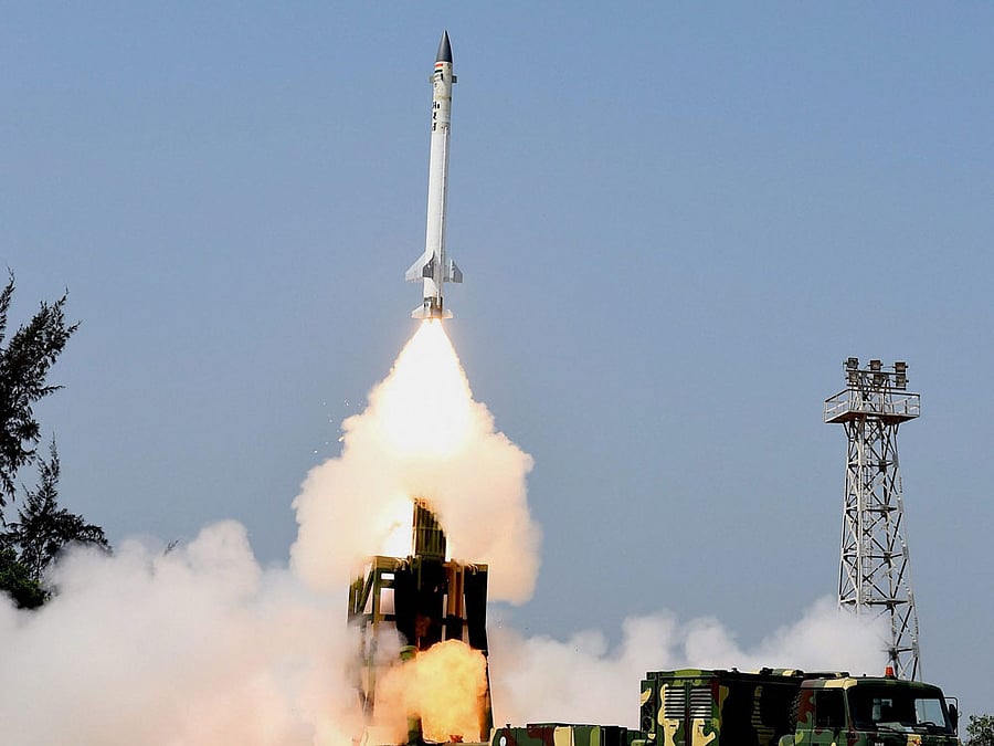The state-of-the-art missile was test fired from a canister at 11.24 am engaging a simulated target at low altitude, the sources said. PTI file photo.