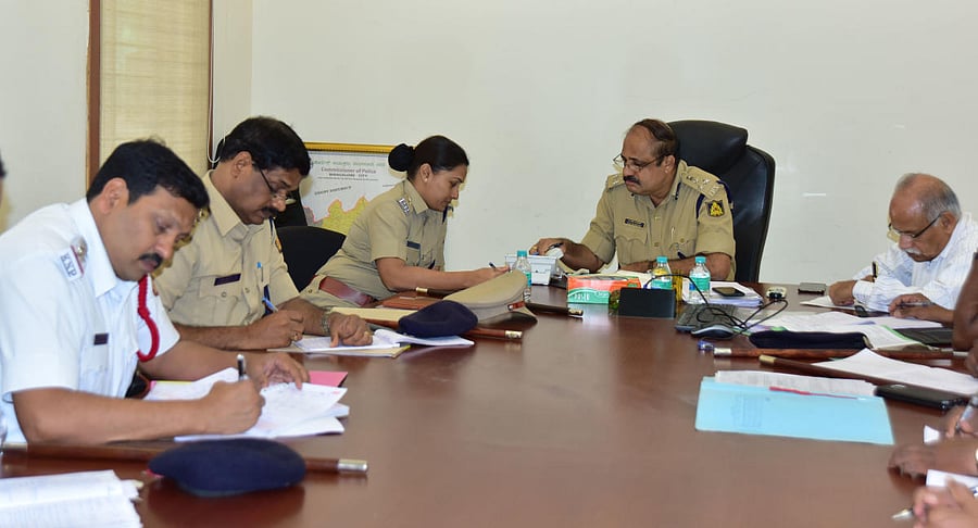 City Police Commissioner T R Suresh during phone in programme in Mangaluru on Friday.