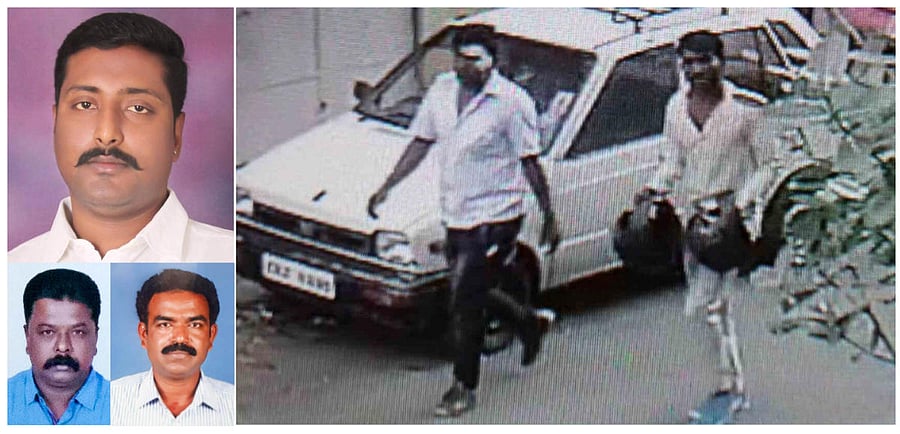 Clockwise from top left: Prime suspect Tejas N Raju; two of his accomplices caught on camera; A Balaji and Prasad Babu. 