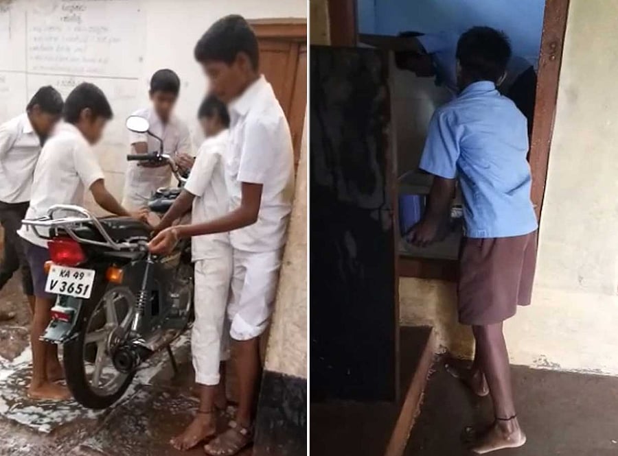 A case of inhuman treatment meted out to government school students has come to light in Badigwad, Gokak taluk, Belagavi district on Friday. Screengrab