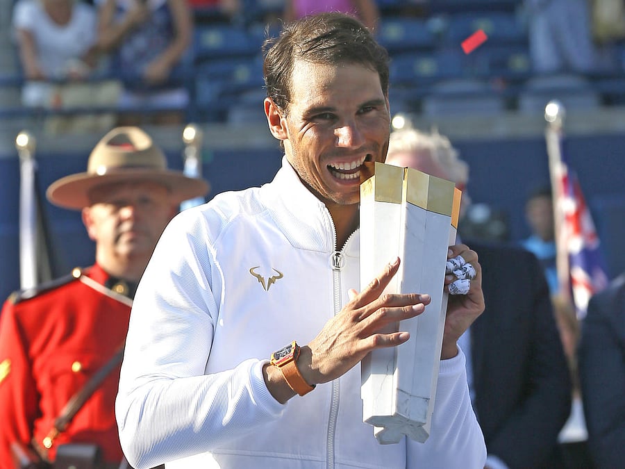 Rafael Nadal with the Rogers Championship trophy after beating Greek youngster Stefanos Tsitsipas in the final. USA Today