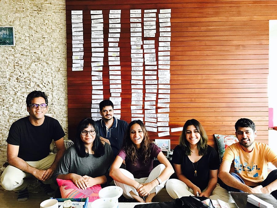 Scripting game on point (From left) Vikramaditya Motwane with writers Smita Singh and Vasant Nath, Neha Sinha Roy, former head of development at Phantom Films, writer-room assistant Mantra Watsa and Varun Grover.