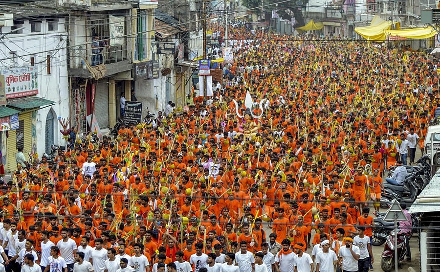 Shiva devotees 'kanwars' arrive after they collect Narmada water to perform rituals during the holy month of 'Shrawan'. PTI file photo