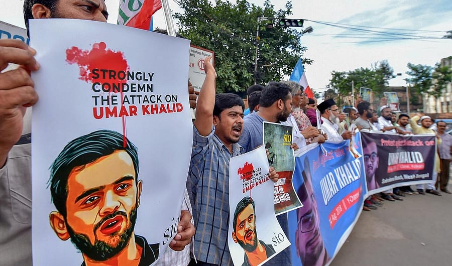 Students Islamic Organisation of India (SIO) members raise slogans during an agitation march to protest against attack on JNU student leader Umar Khalid. PTI file photo
