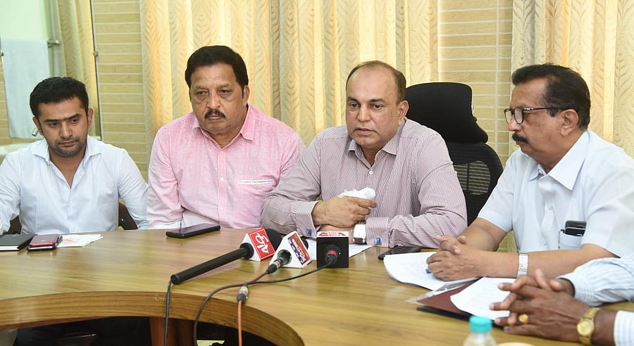 MLC B M Farooq speaks to media persons at Circuit house in Mangaluru on Thursday.