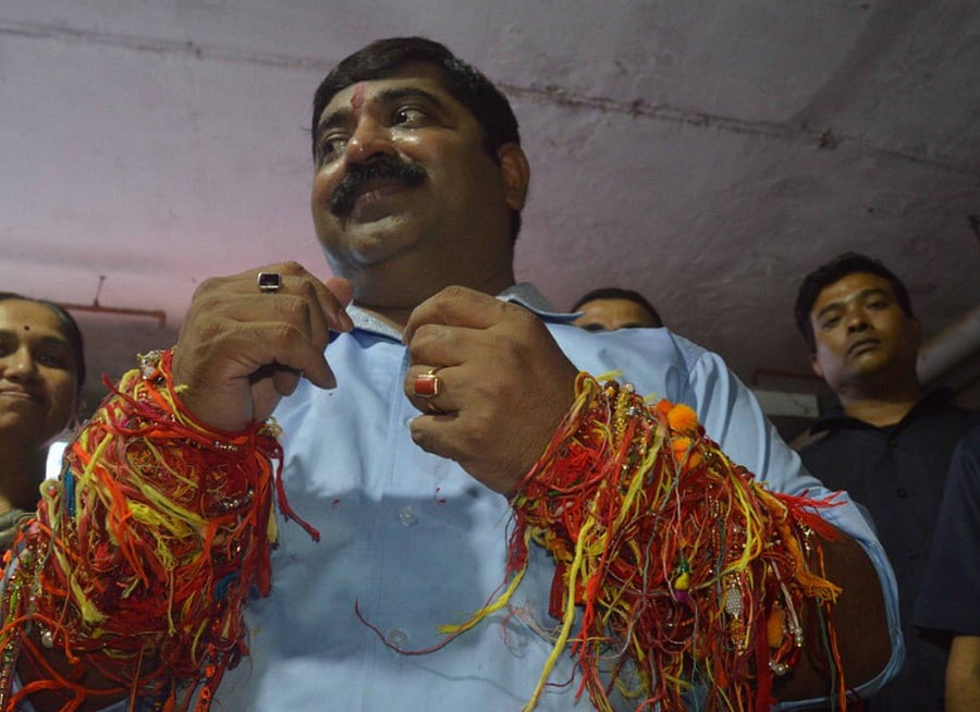 Ram Kadam made the comments at a 'dahi handi' event in his suburban Ghatkopar assembly constituency in Mumbai Monday night. Picture courtesy Twitter