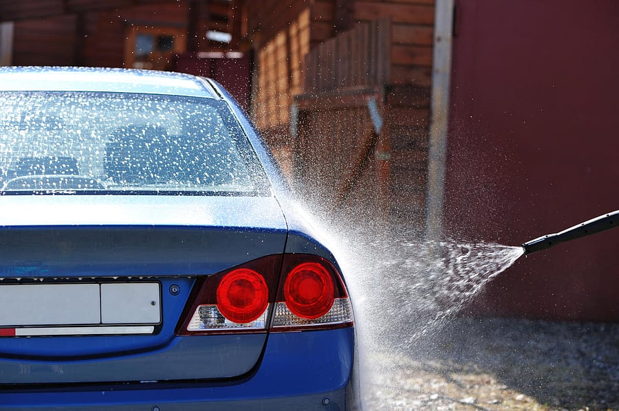 Blue car washing on open aircar care