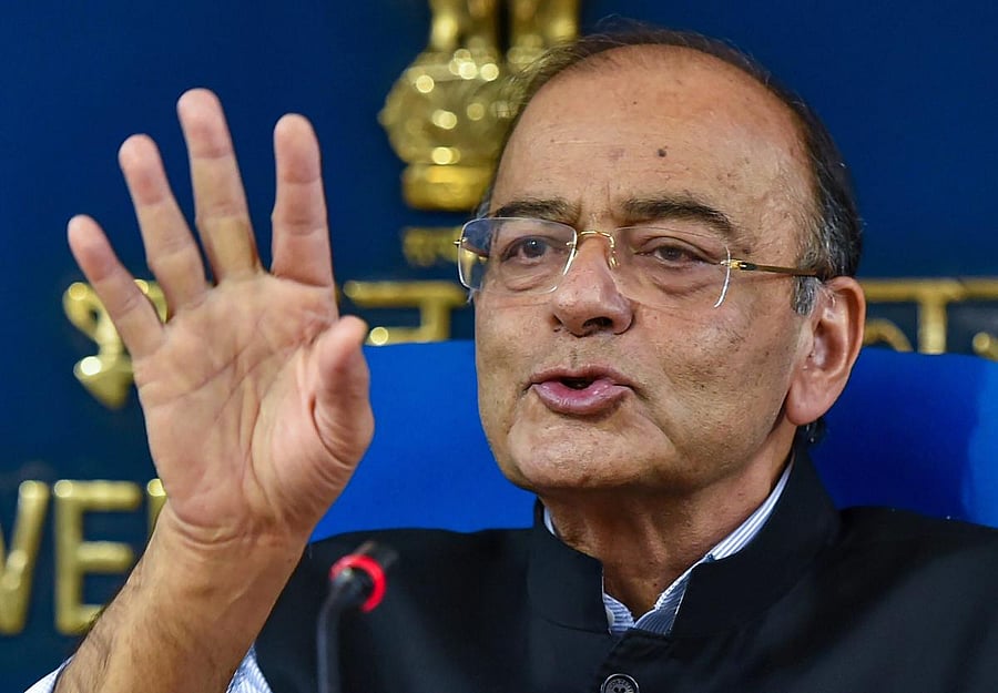 New Delhi: Finance Minister Arun Jaitley speaks during a press conference, in New Delhi on Wednesday. PTI