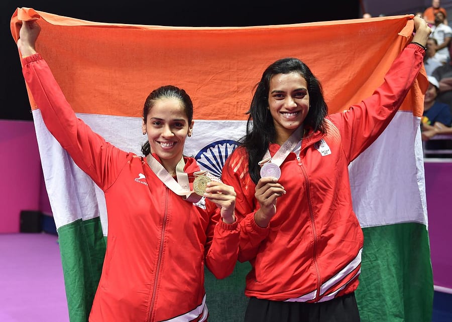 India's star women shuttlers Saina Nehwal (left) and PV Sindhu train at Separate academies of Pullela Gopichand. PTI