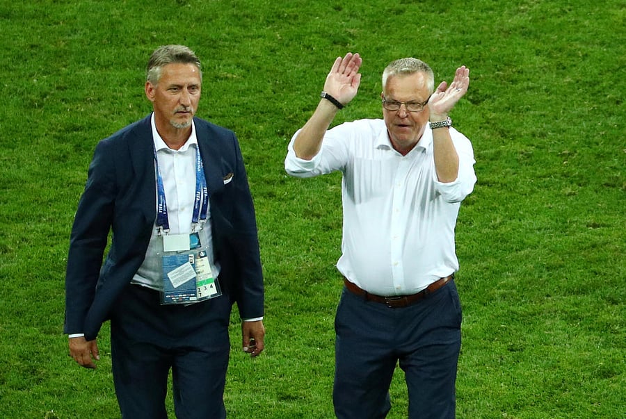 Sweden coach Janne Andersson reacts after the match. REUTERS photo.