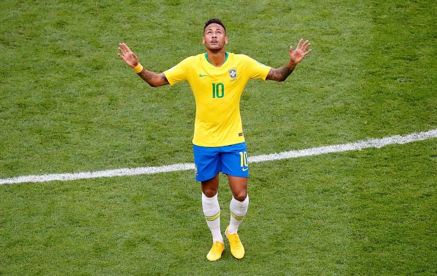 Neymar celebrates scoring their first goal. REUTERS