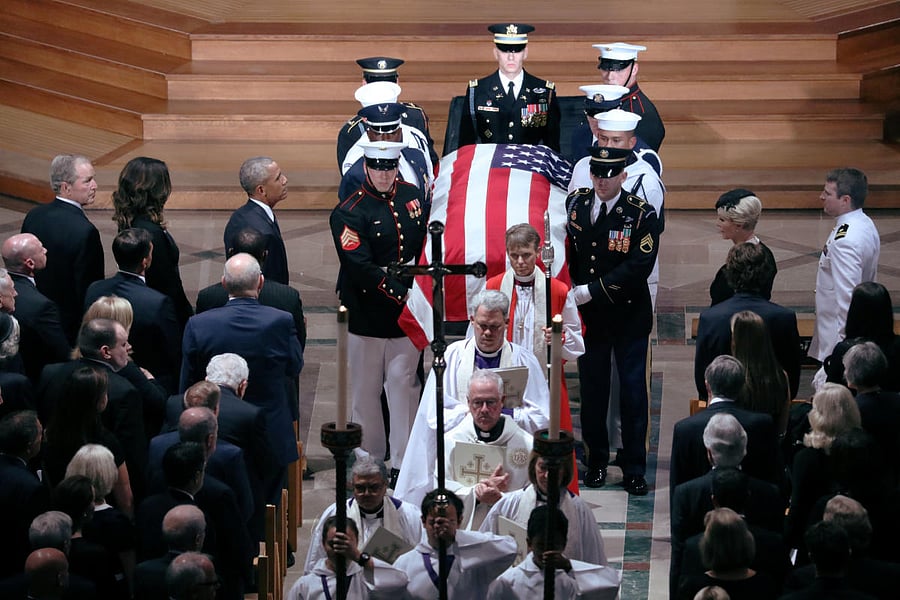 The casket is pictured leaving the memorial service of U.S. Senator John McCain at National Cathedral in Washington, U.S., September 1, 2018. (Reuters Photo)