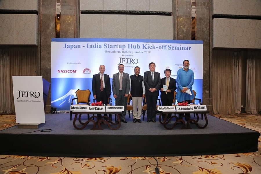 Speakers at the networking seminar organised on Tuesday by Japanese External Trade Organisation (Jetro) as part of Indo-Japan Startup Hub in Bengaluru.