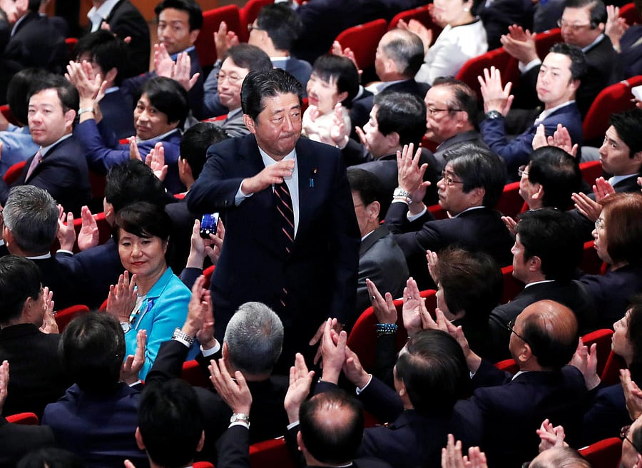 The 63-year-old conservative secured 553 votes against 254 won by former defence minister Shigeru Ishiba, a hawkish self-confessed "military geek", in a two-horse race for leader of the Liberal Democratic Party. Reuters Photo