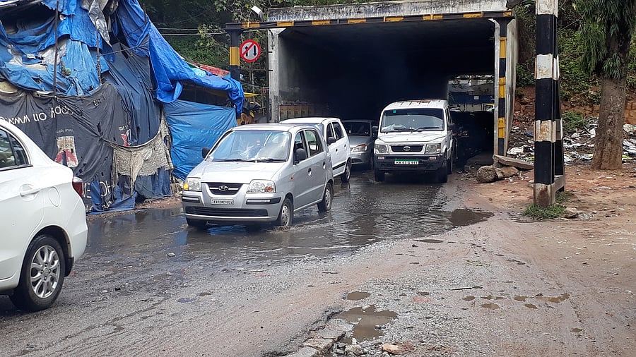 Near Fraser Town. Every monsoon, navigating this stretch becomes a nightmare especially for two-wheeler riders.