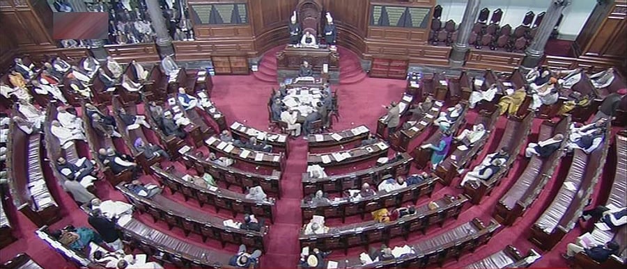 A scene in the Rajya Sabha in New Delhi. PTI Photo / TV GRAB