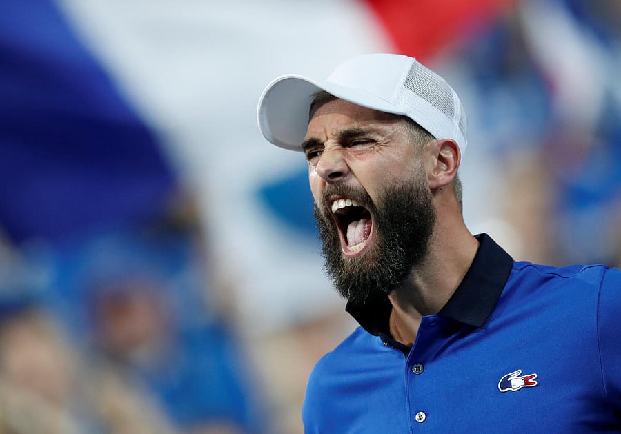 WAR CRY: France's Benoit Paire celebrates after winning his match against Spain's Pablo Carreno Busta. REUTERS