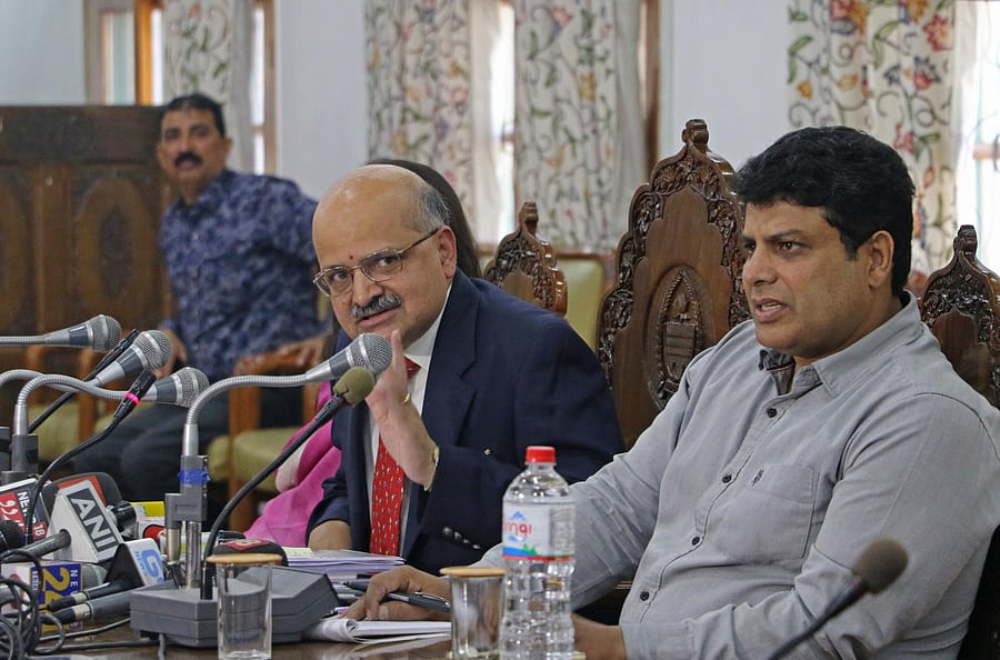 Jammu and Kashmir Chief Secretary B V R Subramanyam addresses a press conference on Tuesday. DH Photo/ Umer-Asif