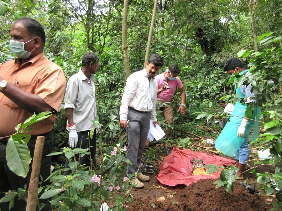 The body of the child being exhumed.
