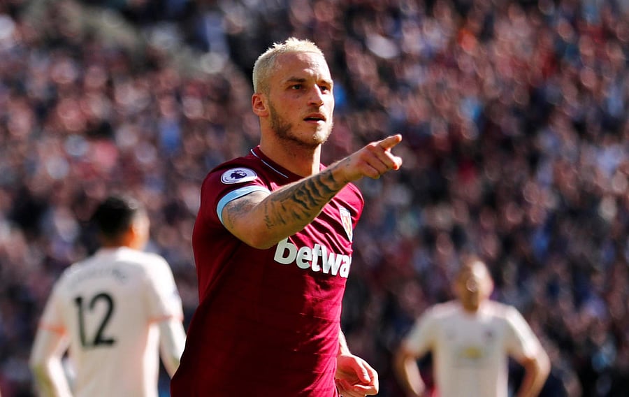 West Ham's Marko Arnautovic celebrates after scoring against Manchester United on Saturday. REUTERS