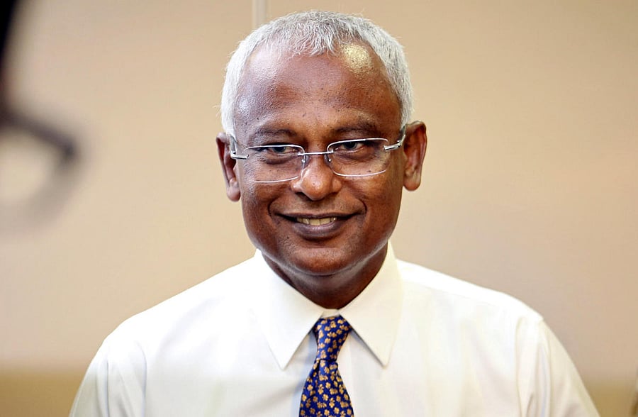 Maldivian joint opposition presidential candidate Ibrahim Mohamed Solih speaks to the media at the end of the presidential election day in Male. Reuters