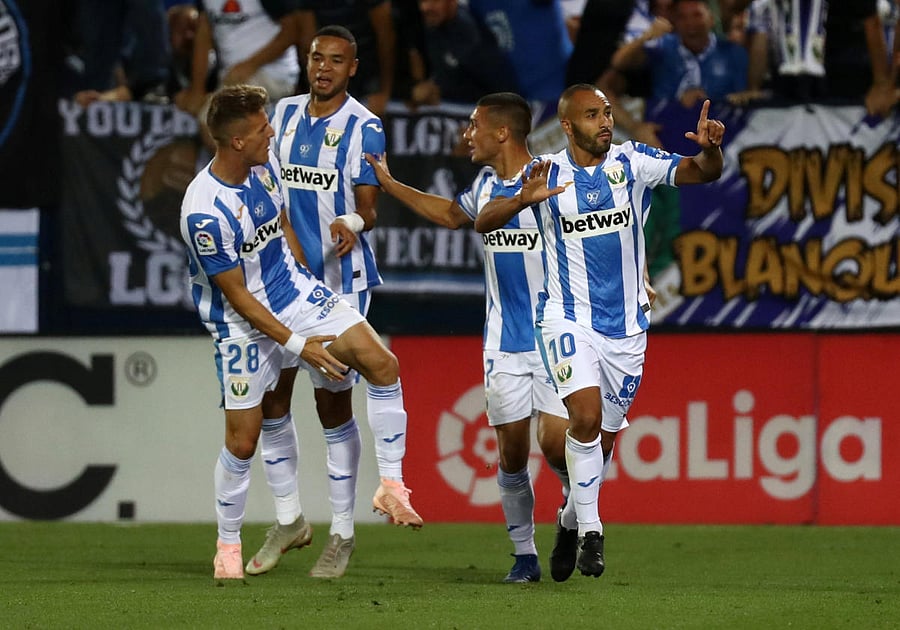 Leganes' Nabil El Zhar celebrates after scoring against Barcelona on Wednesday. REUTERS
